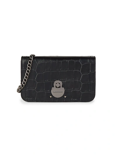 Shop Longchamp Cavalcade Croc-embossed Leather Wallet-on-chain In Black