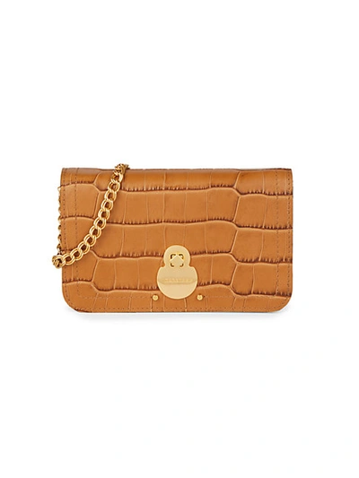Shop Longchamp Cavalcade Croc-embossed Leather Wallet-on-chain In Camel