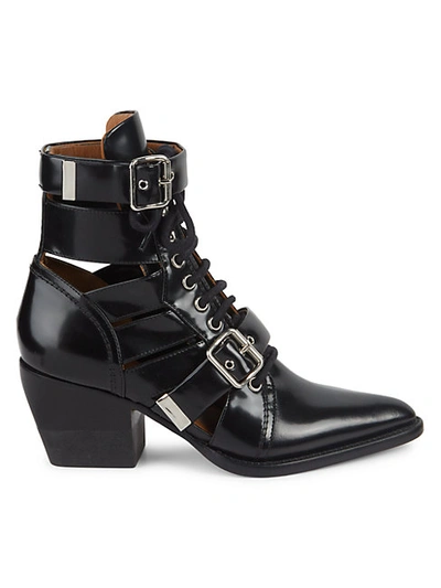 Shop Chloé Rylee Lace-up & Buckle Leather Ankle Boots In Black