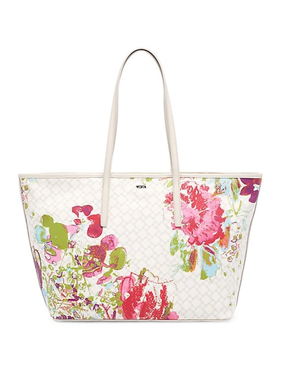 Shop Tumi Everyday Floral-print Leather-trim Canvas Tote In Ivory Floral