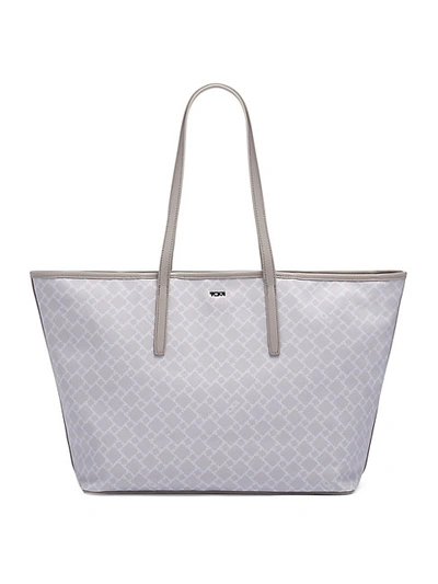 Shop Tumi Everyday Diamond-print Leather-trim Canvas Tote In Grey