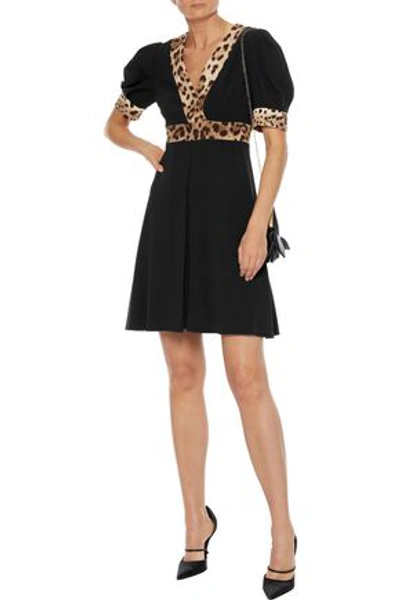 Shop Dolce & Gabbana Pleated Leopard-print Crepe Mini Dress In Black