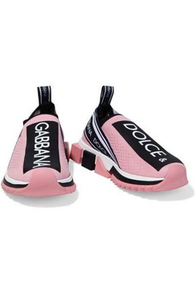 Shop Dolce & Gabbana Sorrento Logo-print Stretch-knit Slip-on Sneakers In Baby Pink