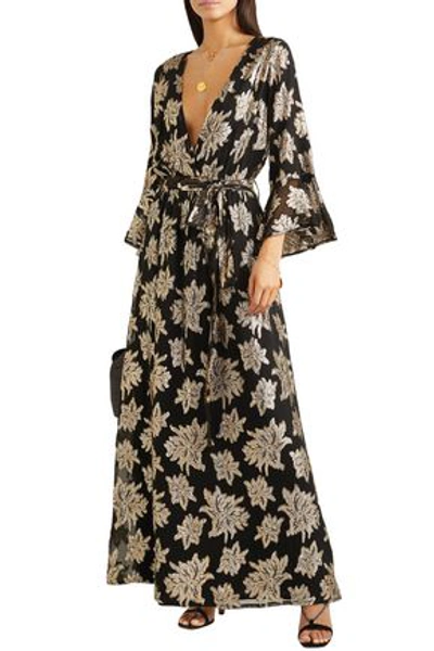 Shop Melissa Odabash Stone Wrap-effect Metallic Fil Coupé Chiffon Maxi Dress In Black
