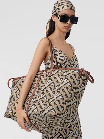 Shop Burberry Extra Large Embroidered Monogram Cotton Beach Tote In Dark Beige