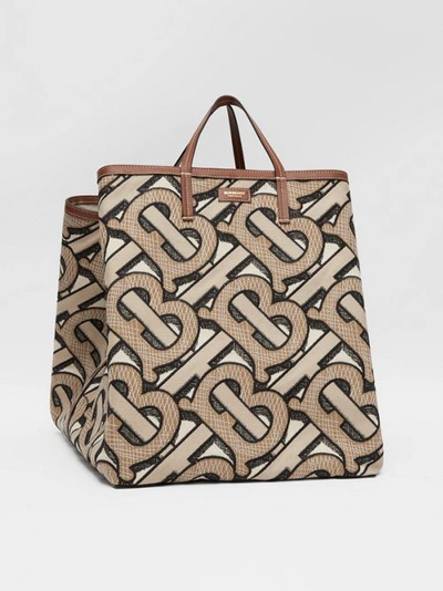 Shop Burberry Extra Large Embroidered Monogram Cotton Beach Tote In Dark Beige