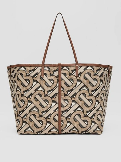 Shop Burberry Extra Large Embroidered Monogram Cotton Beach Tote In Dark Beige