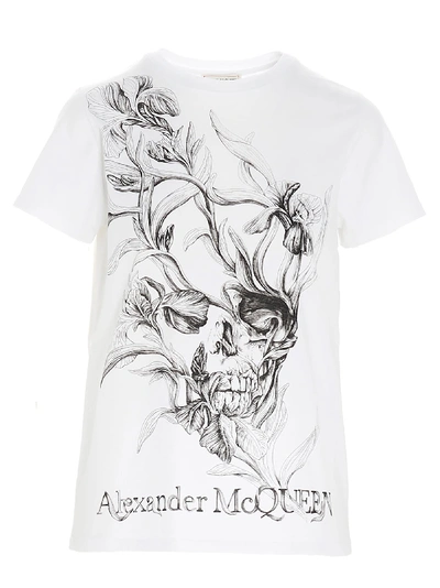 Shop Alexander Mcqueen Floral Skull T-shirt In Black & White