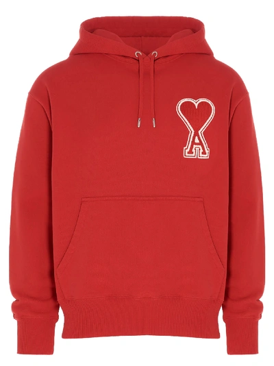 Shop Ami Alexandre Mattiussi Ami De Couer Hoodie In Red