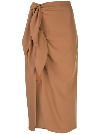 Shop Cinq À Sept Miriam Wrap Midi Skirt In Brown