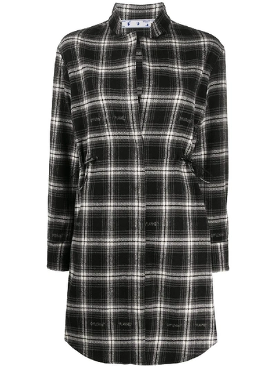 Shop Off-white Drawstring Checkered Shirt Dress In Black