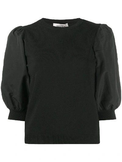 Shop Valentino Puff-sleeve Knitted Top In Black
