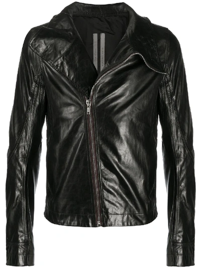 Shop Rick Owens Oversize Collar Biker Jacket In Black