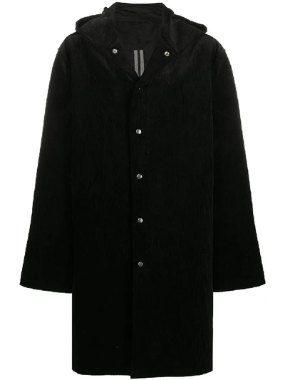 Shop Rick Owens Hooded Corduroy Coat In Black