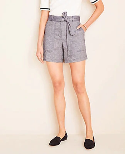 Shop Ann Taylor The Petite Marina Tie Waist Short In Blue Chambray