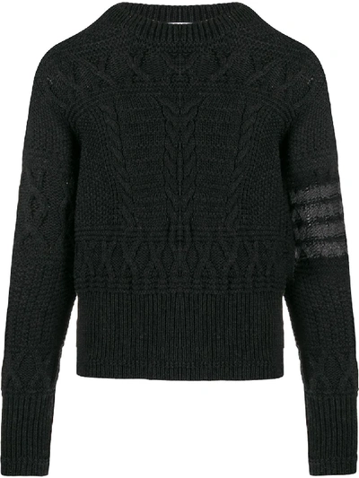 Shop Thom Browne Aran Cable Tonal 4-bar Jumper In Grey