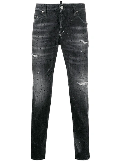 Shop Dsquared2 Crystal-embellished Distressed Skinny Jeans In Black