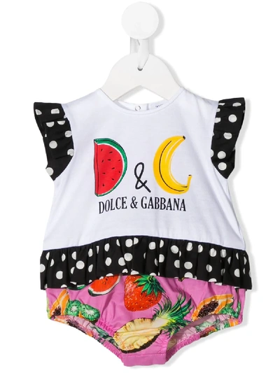 Shop Dolce & Gabbana Fruit-print Short-sleeved Romper In White