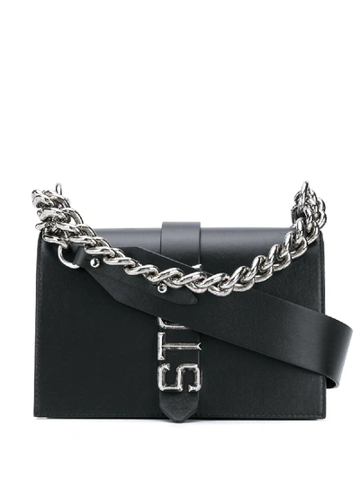 Shop Just Cavalli Chain Handle Logo Cross-body Bag In Black
