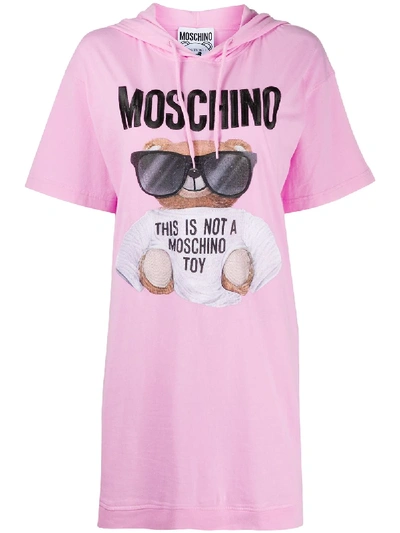Shop Moschino Teddy Bear-print Hooded T-shirt Dress In Pink