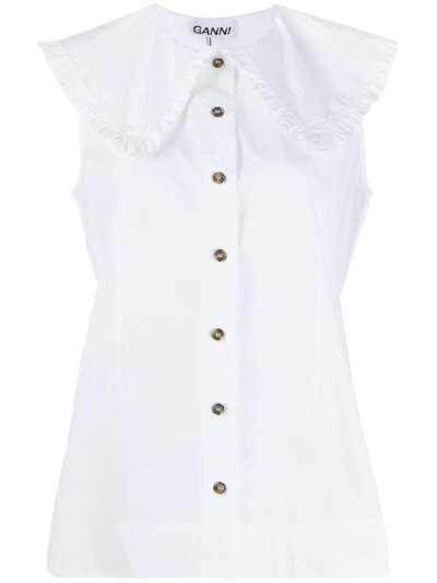 Shop Ganni Peter Pan Collar Sleeveless Blouse In White