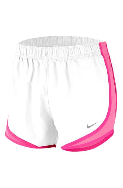 Shop Nike Dri-fit Tempo Running Shorts In White/ Hyper Pink/wolf Grey