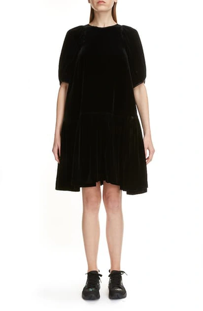 Shop Cecilie Bahnsen Alexa Velvet Babydoll Dress In Black