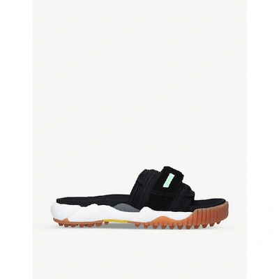 Shop Off-white Oddsy Minimal Leather And Cotton Sliders In Black
