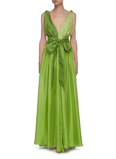 Shop Kalita Adonis Colourblock Belted Sleeveless Silk Dress In Green
