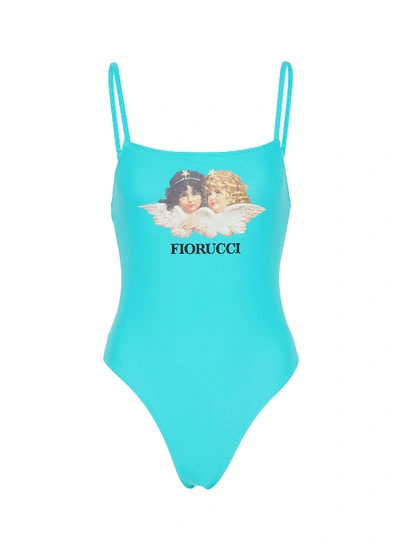 Shop Fiorucci Angel Print One Piece Swimsuit In Blue