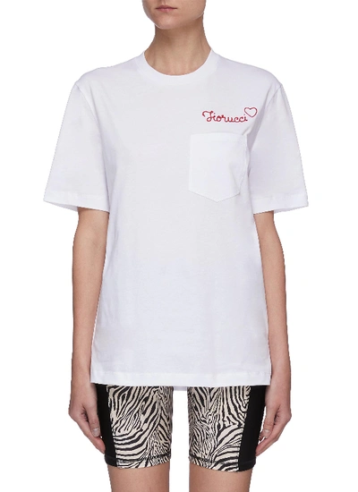 Shop Fiorucci Embroidered Logo Patch Pocket T-shirt In White
