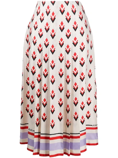 Shop Valentino Pleated Graphic-print Skirt In Neutrals