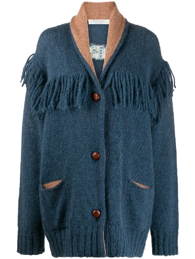Shop Philosophy Di Lorenzo Serafini Chunky Knit Fringed Detail Cardi-coat In Blue