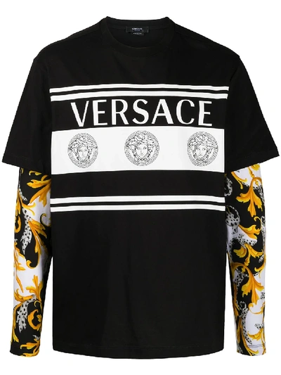 Shop Versace Medusa Logo Barocco Sleeve T-shirt In Black