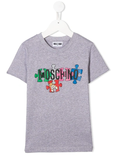 Shop Moschino Puzzle Logo T-shirt In Grey