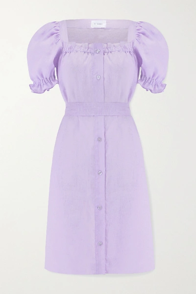 Shop Sleeper Brigitte Belted Linen Mini Dress In Lavender