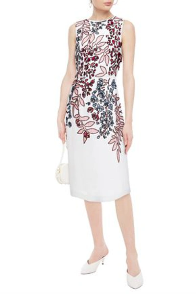 Shop Carolina Herrera Embellished Embroidered Silk-organza Midi Dress In White