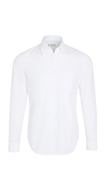 Shop Maison Margiela Garment Dyed Slim Fit Button Down Shirt In Pearl