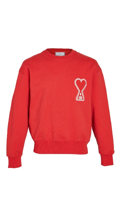 Shop Ami Alexandre Mattiussi Heart Logo Crew Neck Sweatshirt In Red