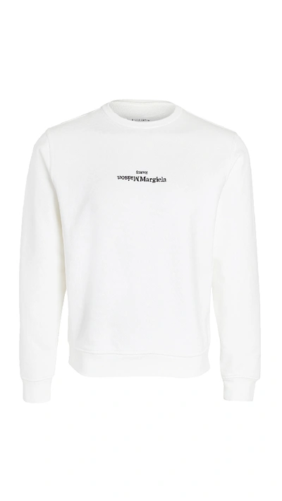 Shop Maison Margiela Upside Down Margiela Logo Crew Neck Shirt In Off White