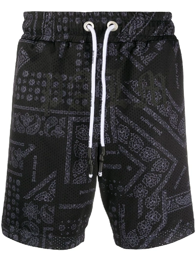 Shop Palm Angels Bandana-print Drawstring Shorts In Black