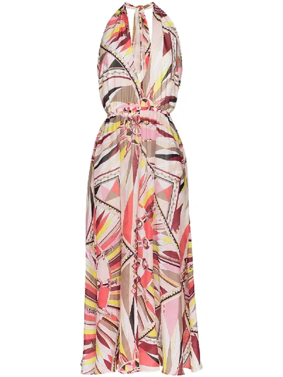 Shop Emilio Pucci Neckholder-kleid Mit Grafischem Print In Pink