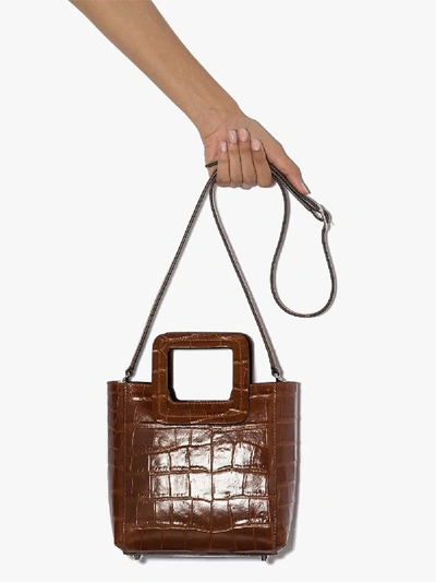 Shop Staud Shirley Croc Effect Tote Bag In Brown