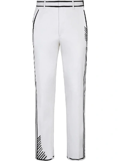 Shop Fendi Outline-detail Straight-leg Trousers In White