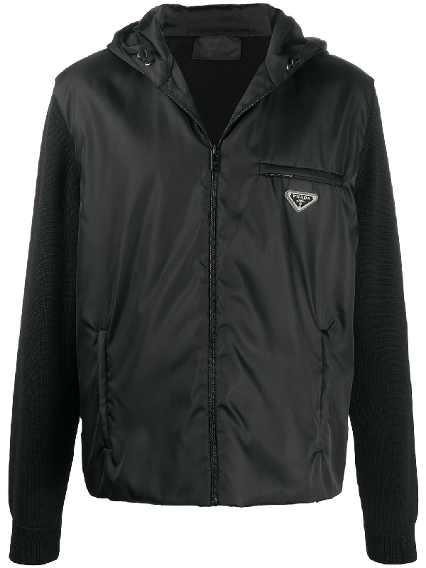Prada Triangle Logo Hooded Jacket In Schwarz | ModeSens