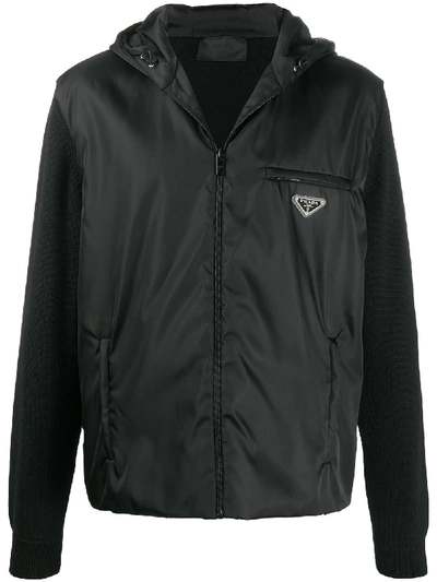 Shop Prada Triangle Logo Hooded Jacket In Schwarz