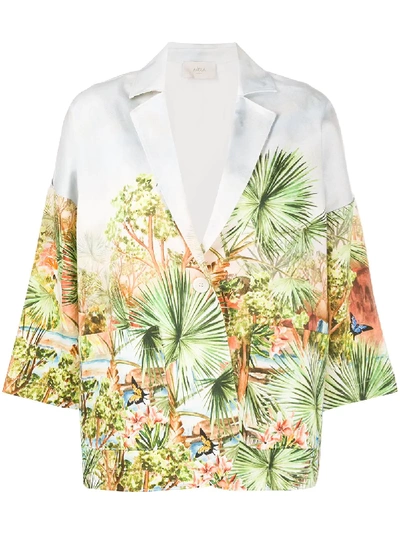 Shop Altea Palm-print Single-breasted Blazer In Blue