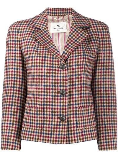 Shop Etro Gingham Patterned Cropped Blazer In Neutrals