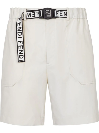 Shop Fendi Logo Belt Shorts In Neutrals