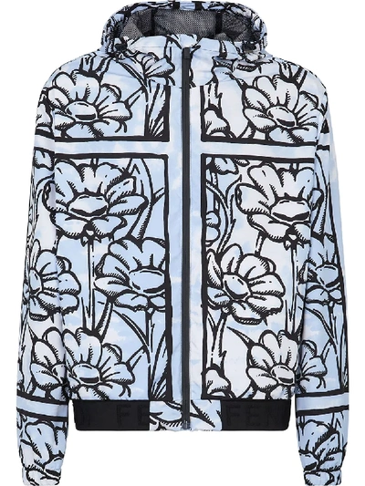 Shop Fendi X Joshua Vides Floral Graphic-print Windbreaker In Blue